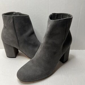 Express Booties 3" Block Heel Zip Up Gray Fabric‎ Upper Women's sz 8